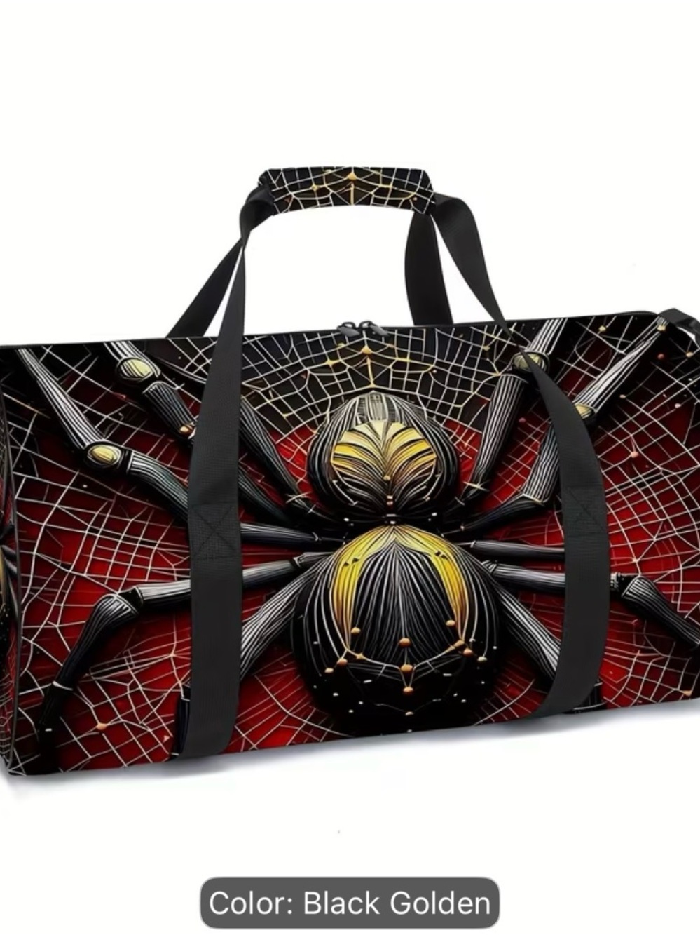 Black and Gold Spider Graphic Duffle Bag - Men